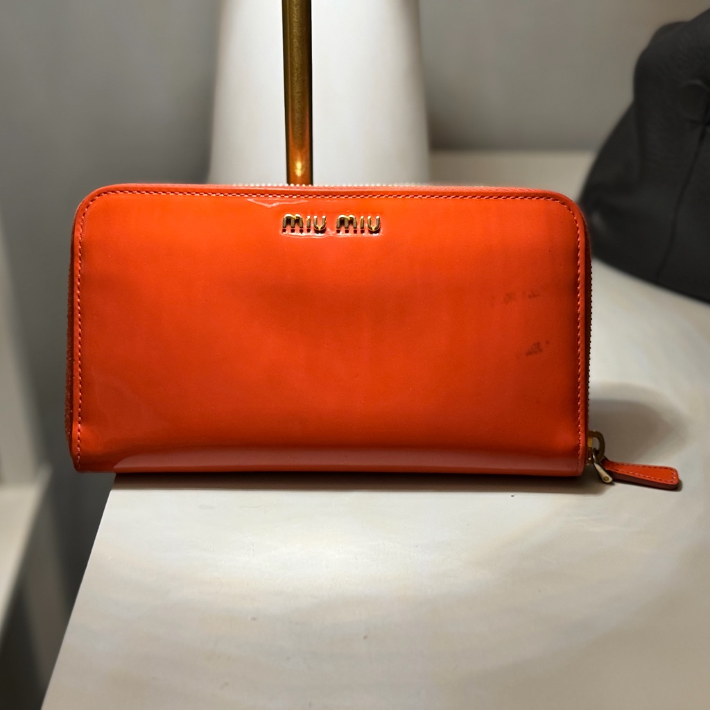 Miu Miu Bright Orange Leather Clutch